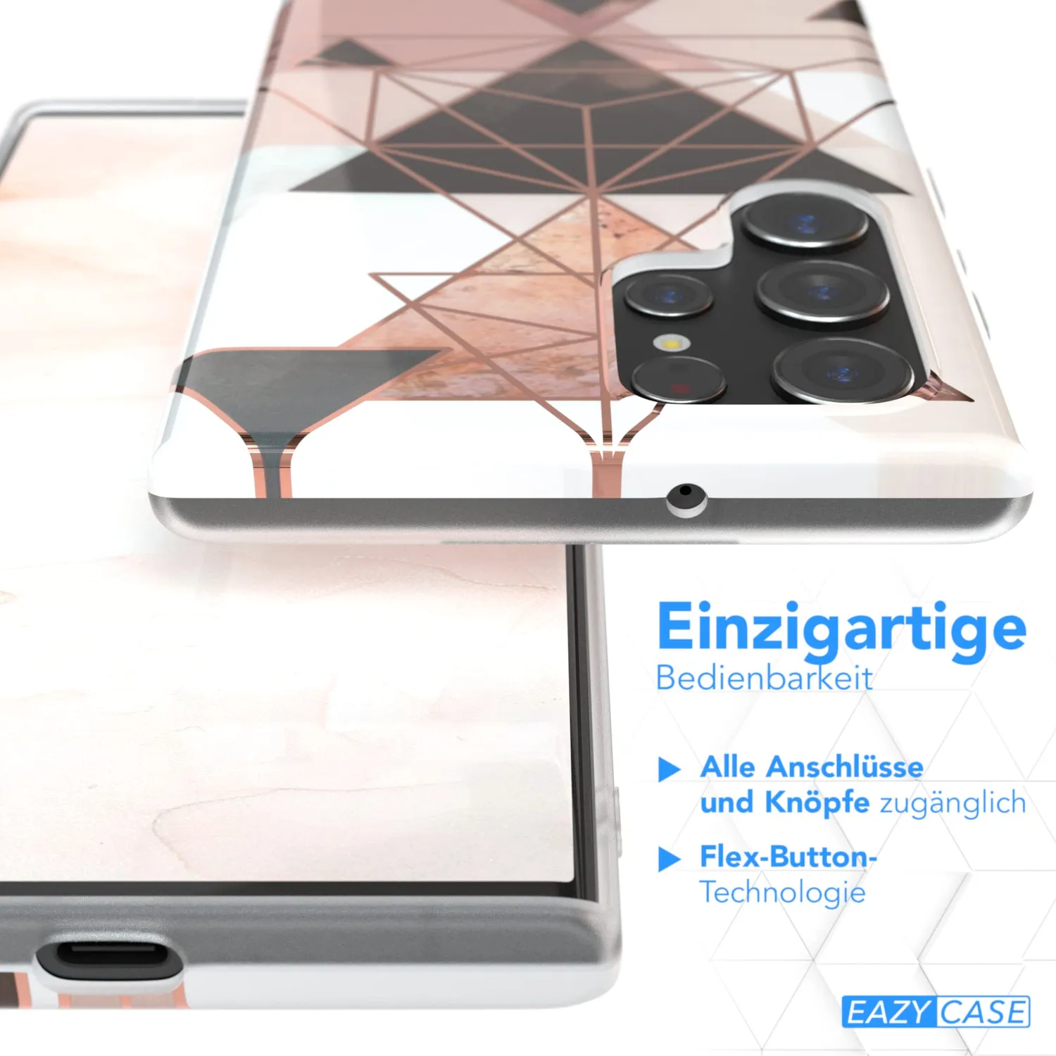 EAZY CASE Galaxy S22 Ultra Silikonhülle Geometrie Rosa Braun