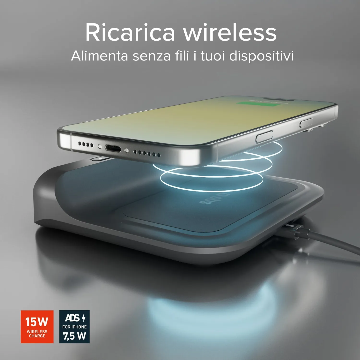 SBS 2in1 Wecker Wireless Charger 15W schwarz