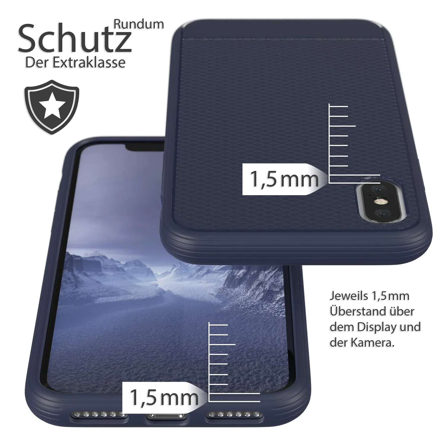 EAZY CASE Silikonhülle iPhone X/XS Dunkelblau strukturiert