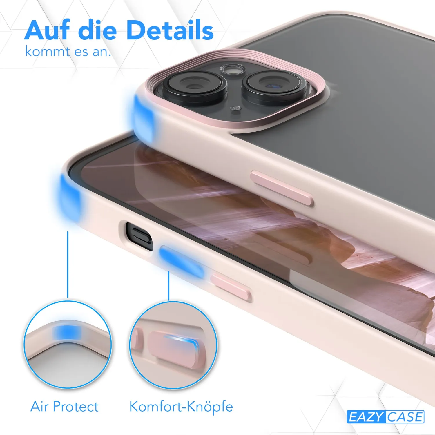 EAZY CASE Hybrid Outdoor Handyhülle iPhone 15 Plus Alt Rosa stoßfest
