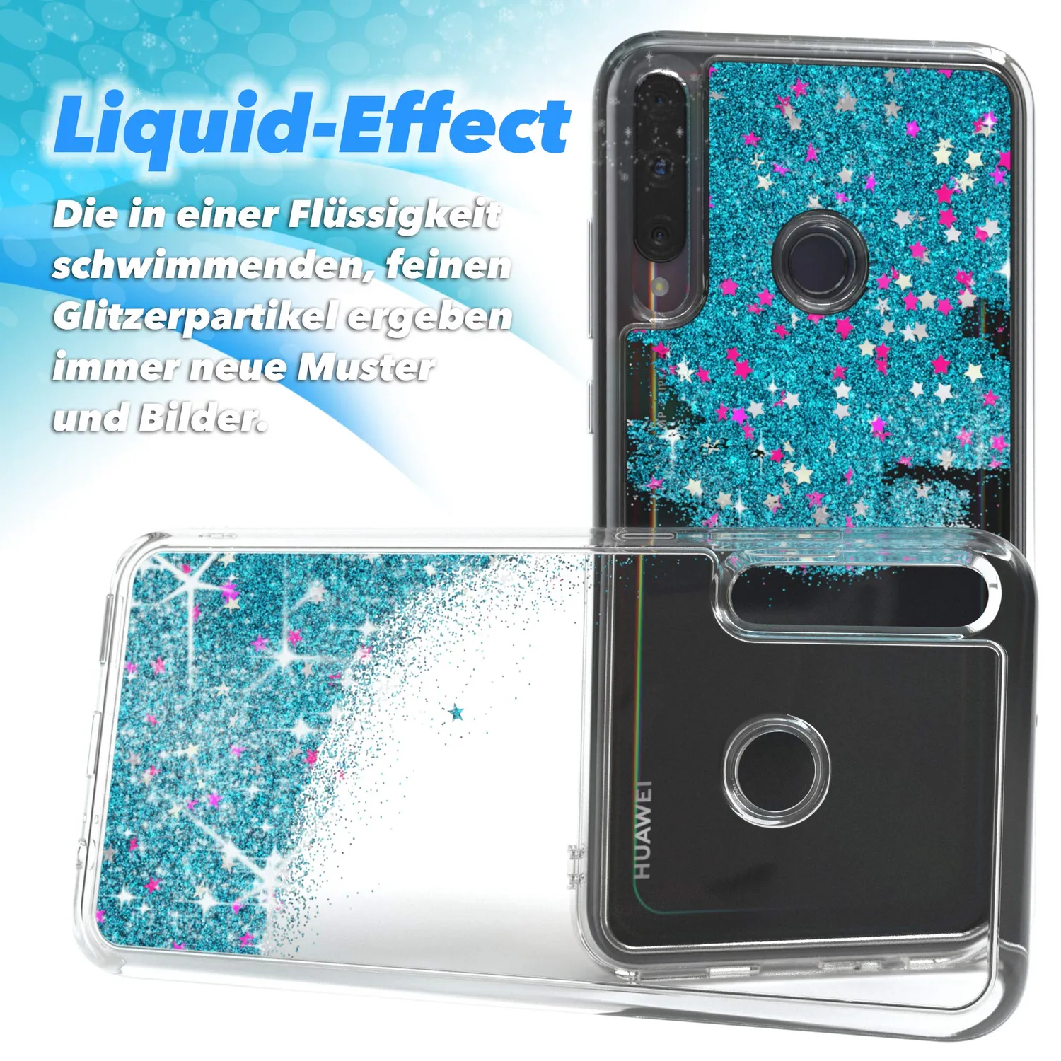 EAZY CASE Huawei P40 Lite E Glitzerhülle Liquid Blau