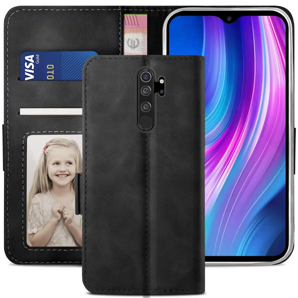 YATWIN Redmi Note 8 Pro Klapphülle Leder Schwarz RFID