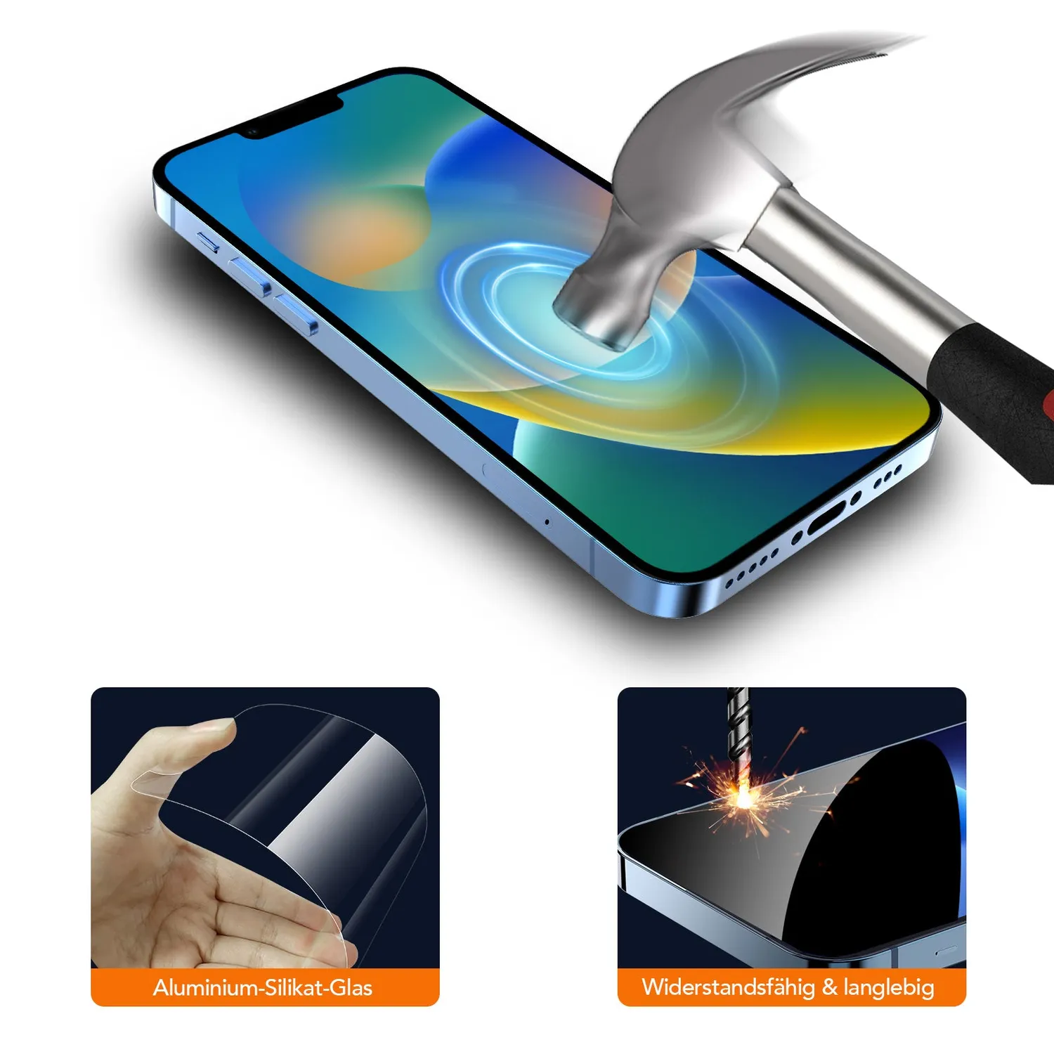 arktis Revolution iPhone 13 Panzerglas 2er Set mit Montagebox