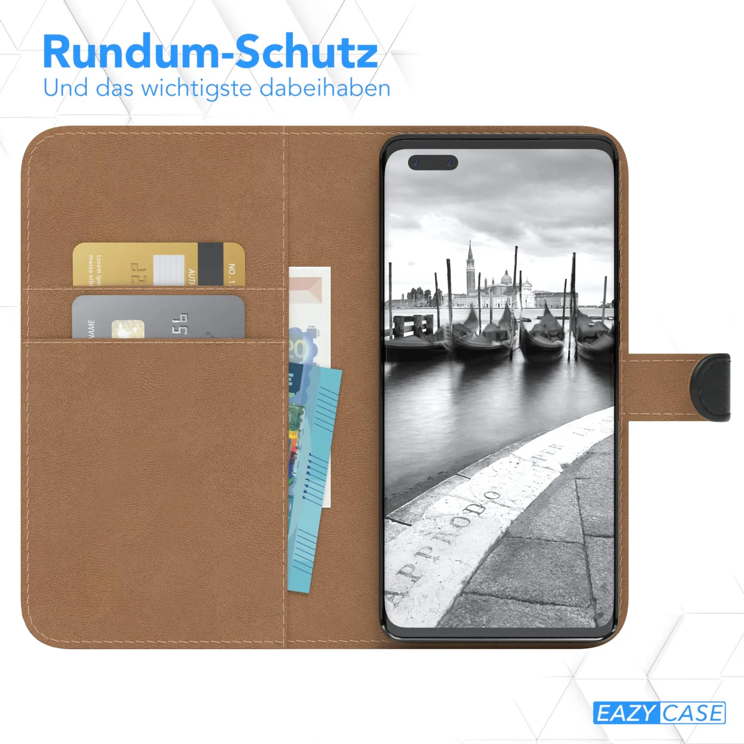 EAZY CASE Huawei Mate 40 Pro Klapphülle Book Schwarz Leder