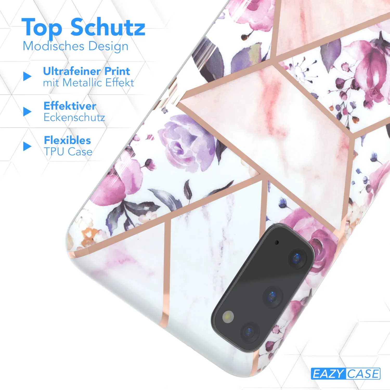 EAZY CASE Galaxy S20 Handyhülle Blumen Rosé-Gold Rosenmotiv