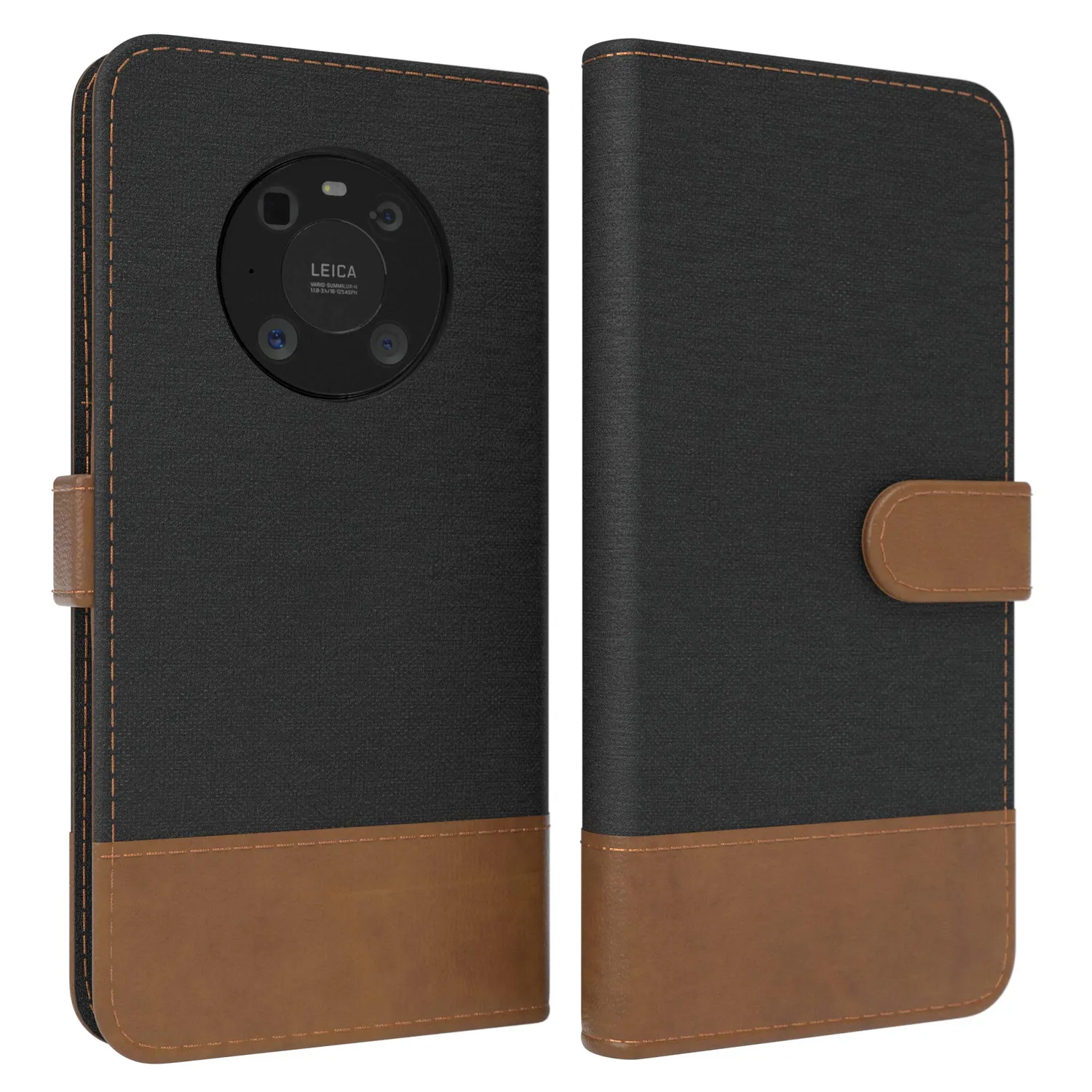 EAZY CASE Huawei Mate 40 Pro Klapphülle Book Schwarz Leder