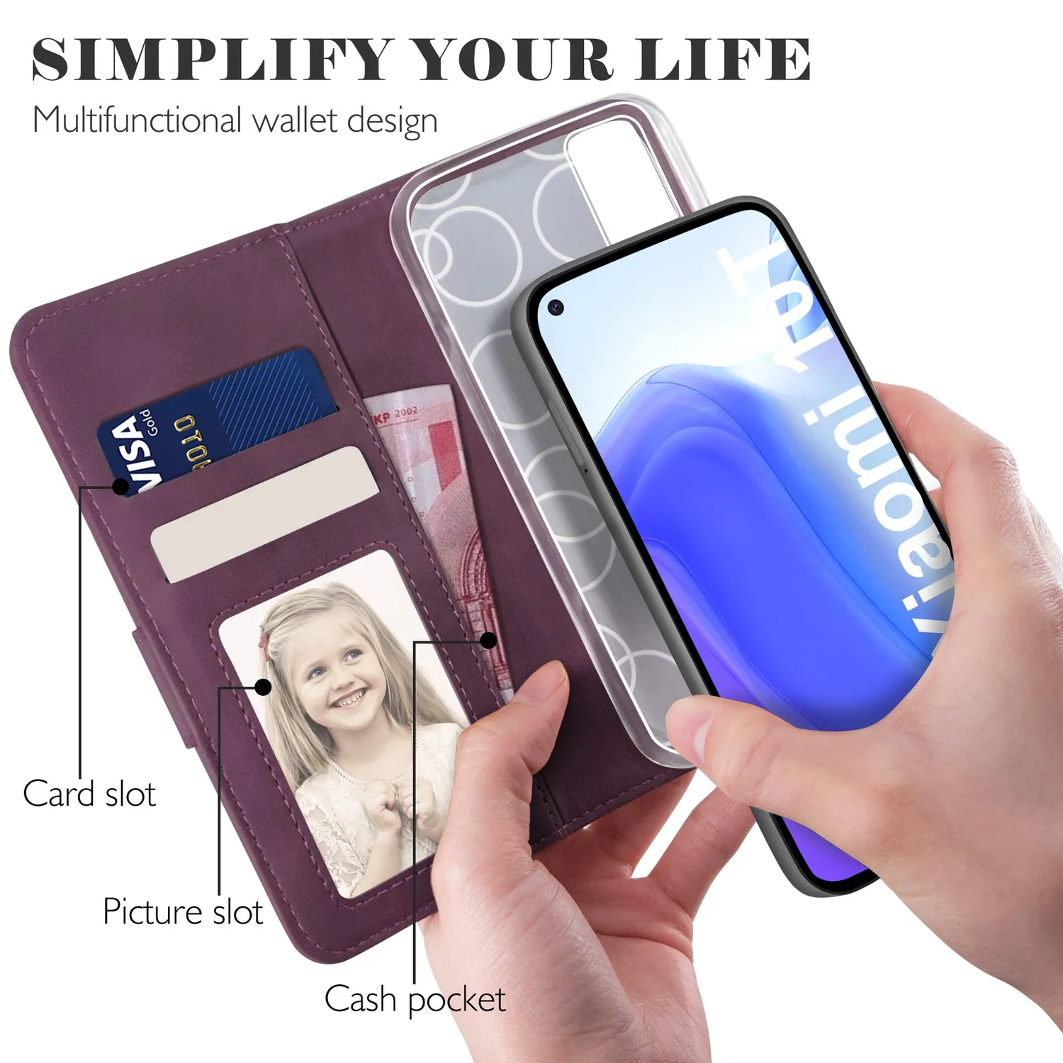 YATWIN Xiaomi Mi 10T / 10T Pro Klapphülle Weinrot RFID