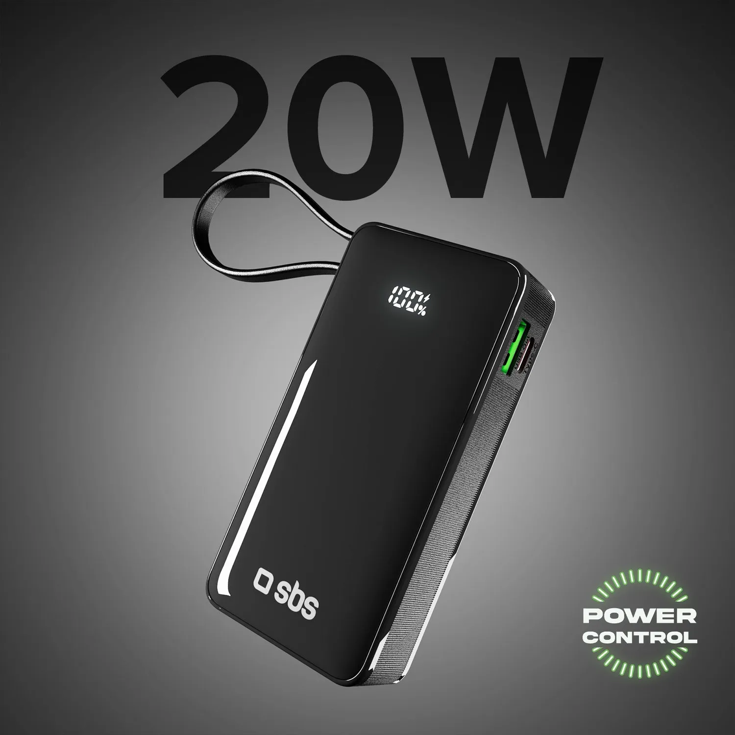 SBS 10000 mAh Powerbank Schwarz mit USB-C Kabel