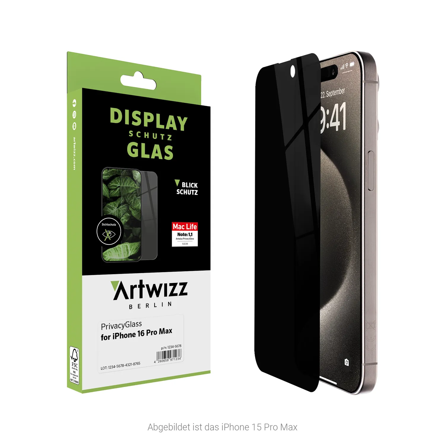 Artwizz PrivacyGlass iPhone 16 Pro Max Panzerglas Blickschutz