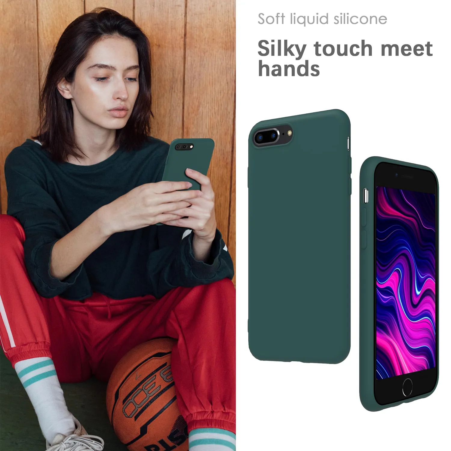 YATWIN iPhone 7 Plus / 8 Plus Silikonhülle Piniengrün matt