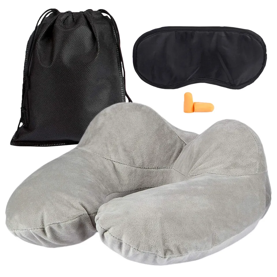 EAZY CASE Nackenkissen aufblasbar Grau mit Maske