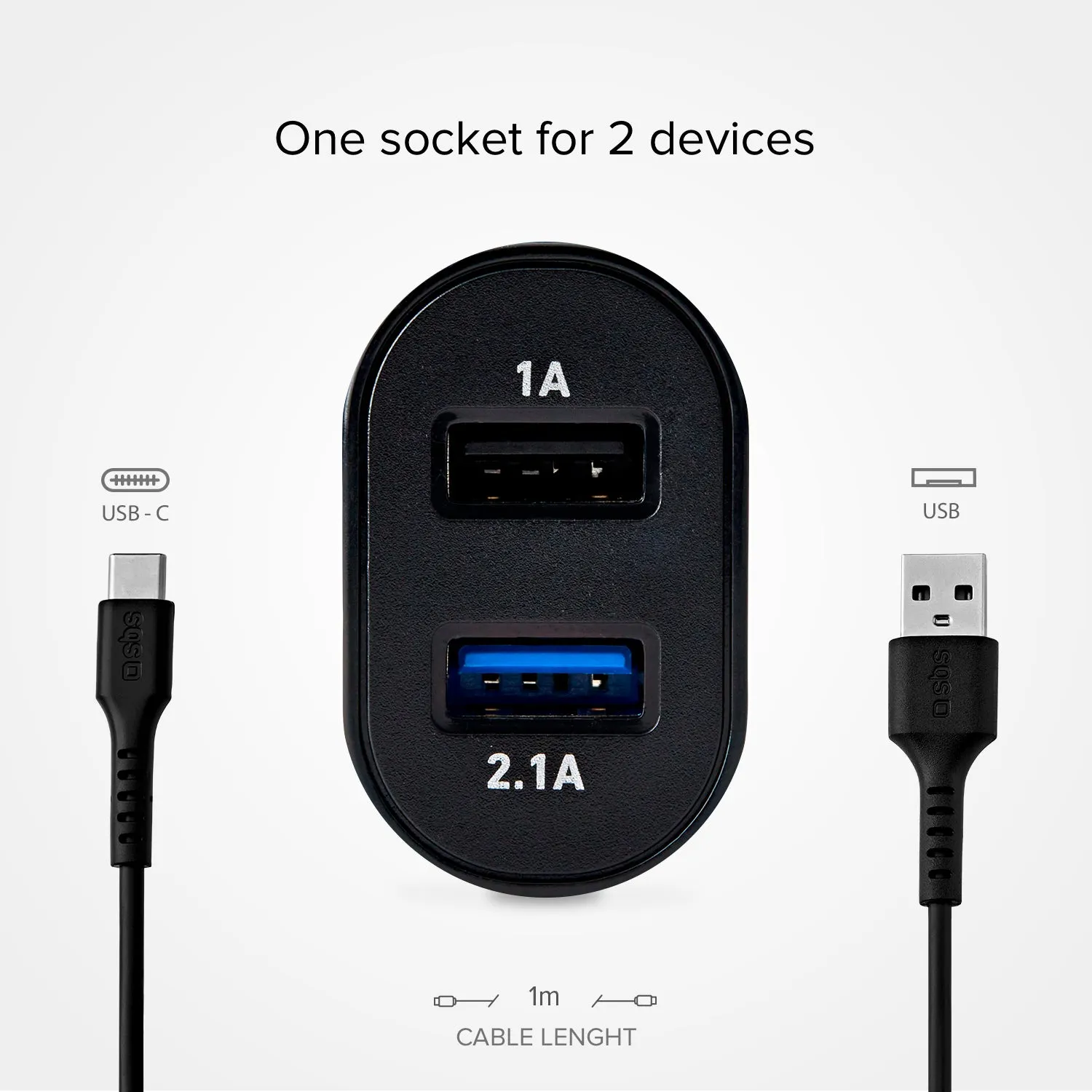 SBS Go Power USB Ladegerät 2,1A mit USB-C Kabel