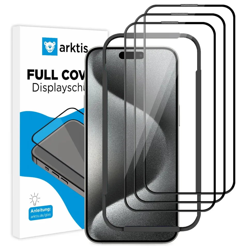 arktis FULL COVER iPhone 15 Pro Panzerglas 3er Set 9H