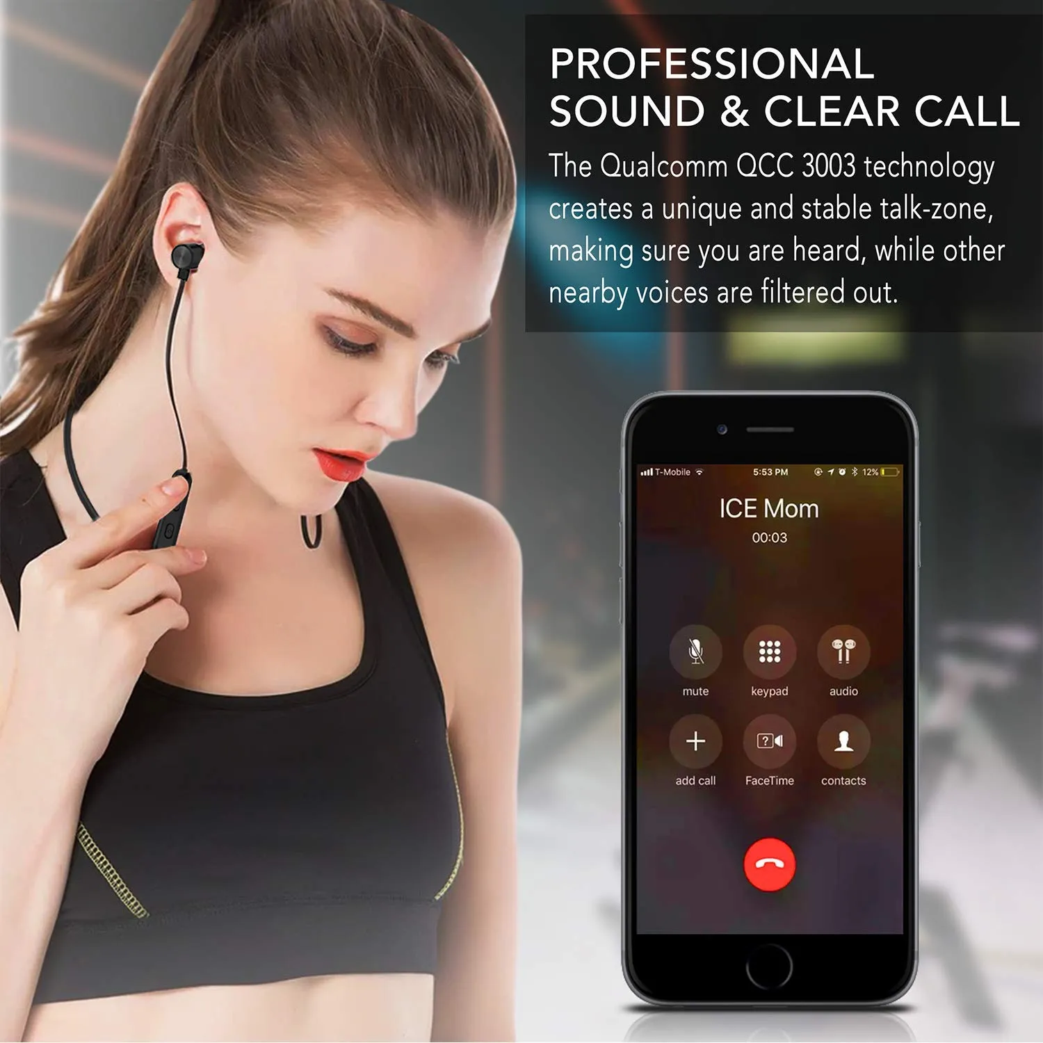 YATWIN Sport Bluetooth Kopfhörer In-Ear Schwarz IPX7