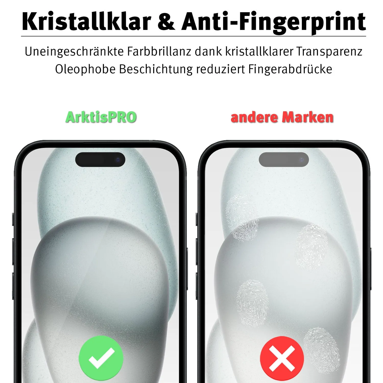 arktis iPhone 15 FULL COVER Panzerglas hüllenfreundlich 3er Set