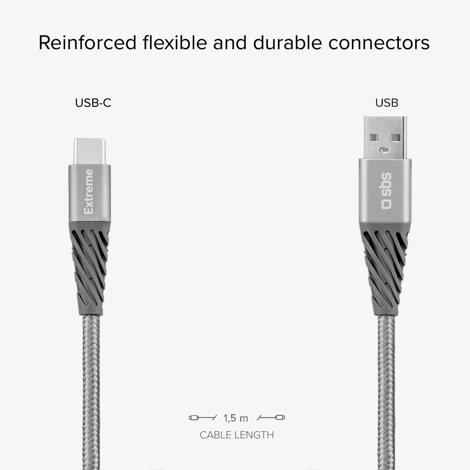 SBS Extreme USB-A USB-C Kabel 1,5m Aramid grau
