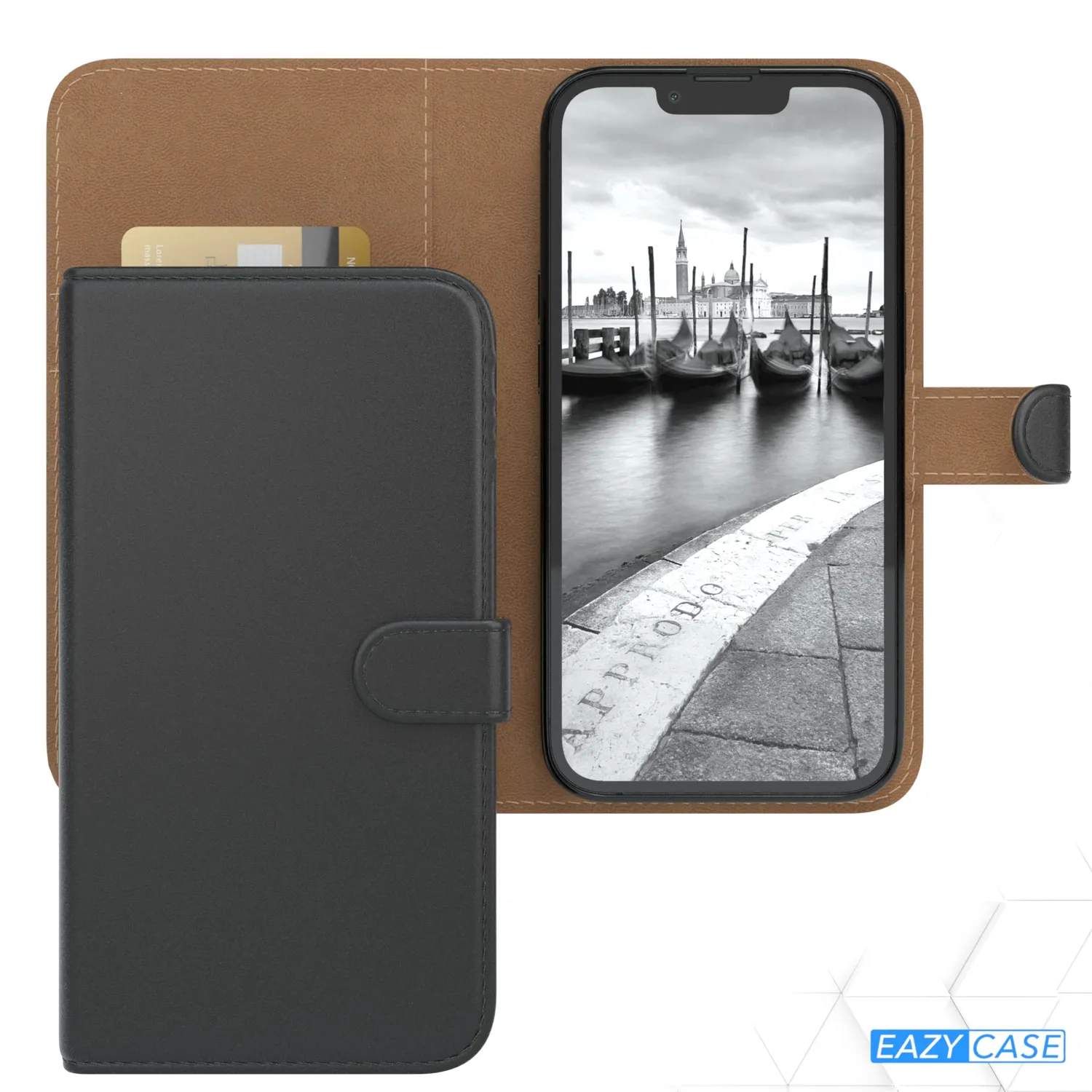 EAZY CASE iPhone 13 Klapphülle Book Schwarz mit Kartenfach