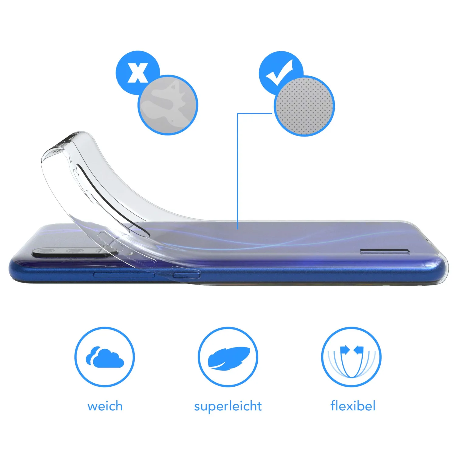 EAZY CASE Xiaomi Mi A3 Silikon Hülle Clear Transparent 0,8mm