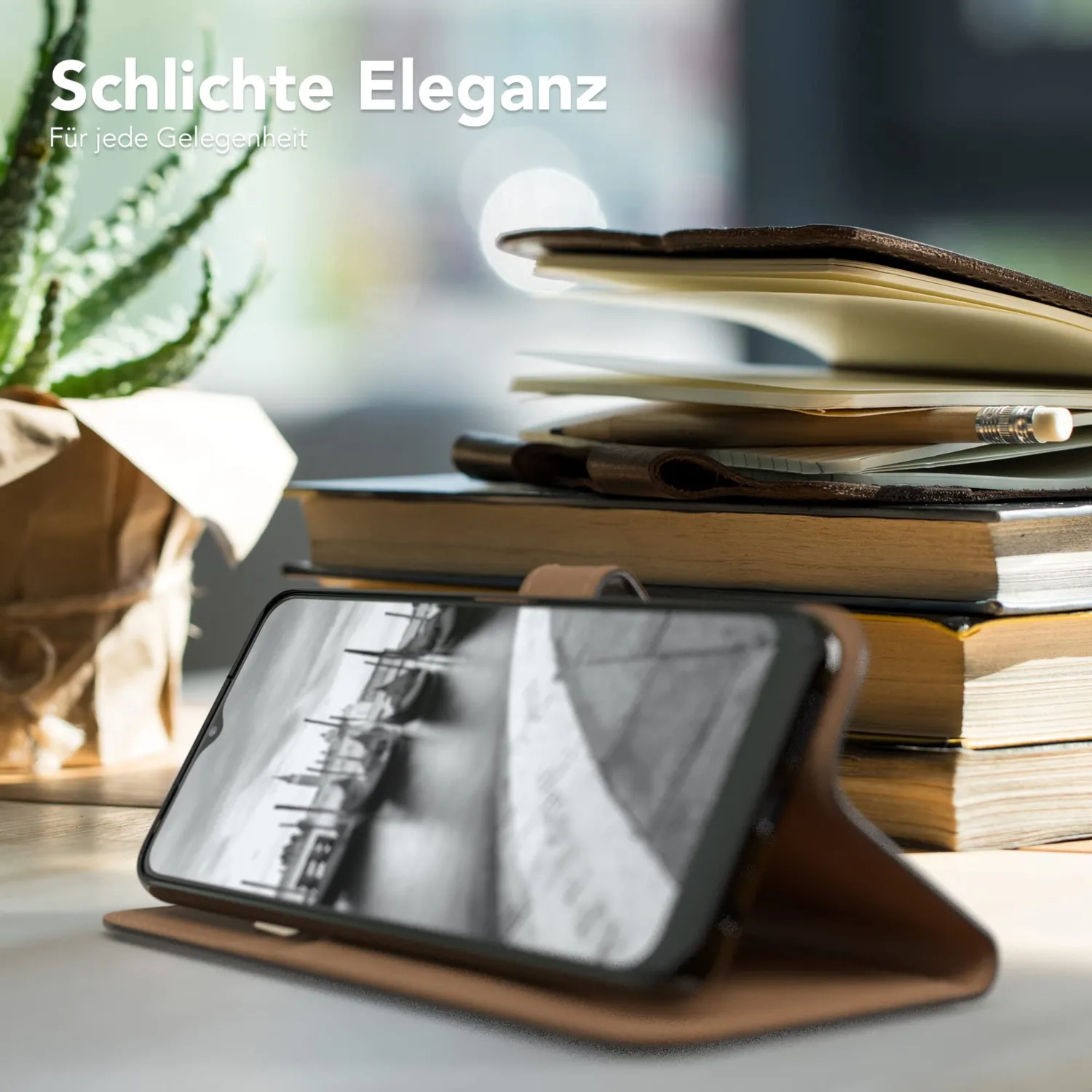 EAZY CASE Galaxy A22 5G Klapphülle Book-Schwarz Leder