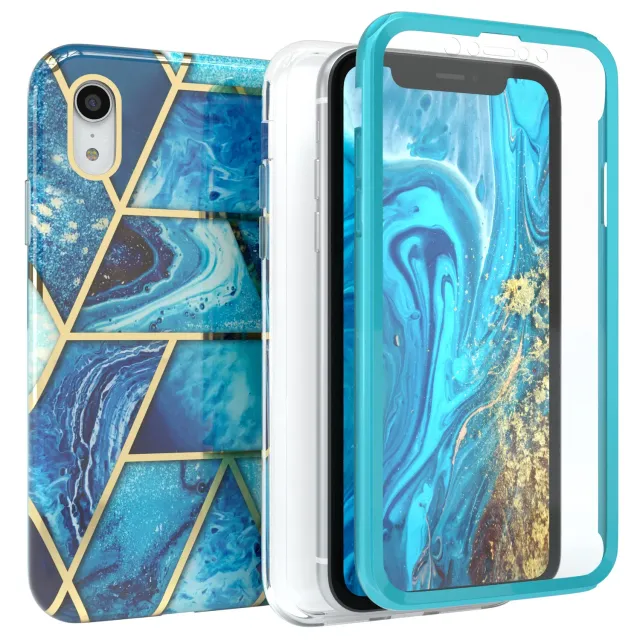 EAZY CASE iPhone XR 360 Grad Hülle Blau Displayschutz