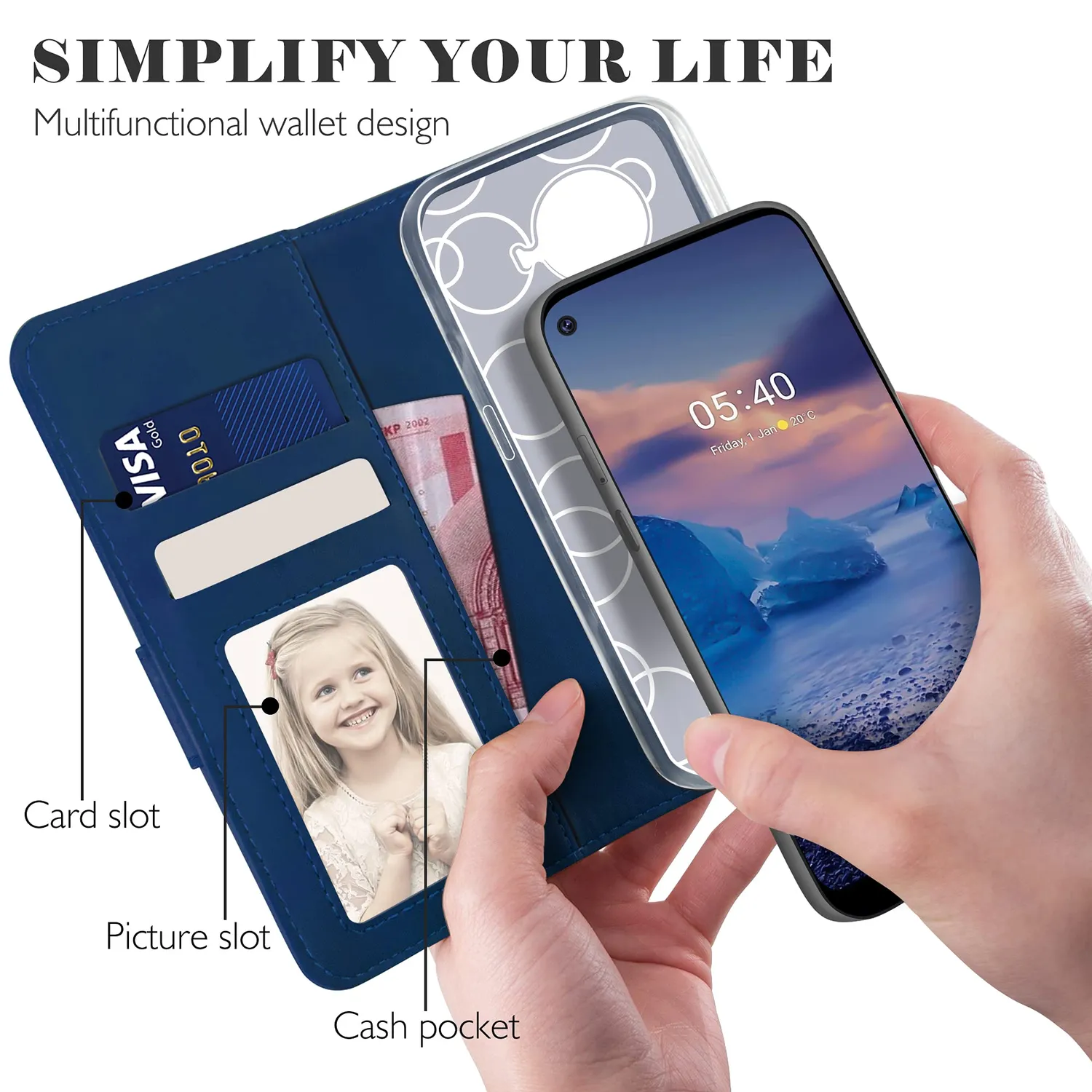 YATWIN Nokia 5.4 Klapphülle Blau Leder mit Magnet