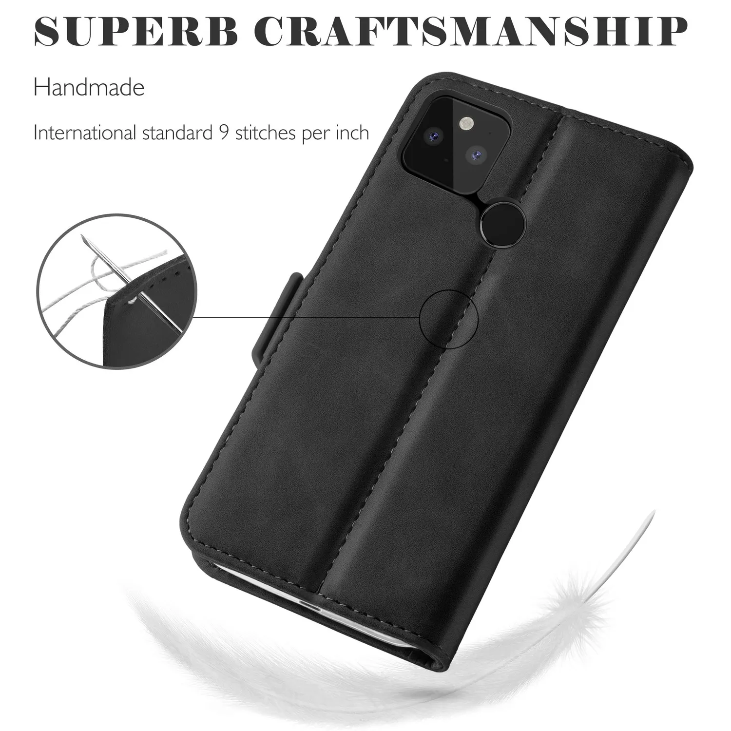 YATWIN Pixel 4a 5G Handytasche Schwarz mit Standfunktion