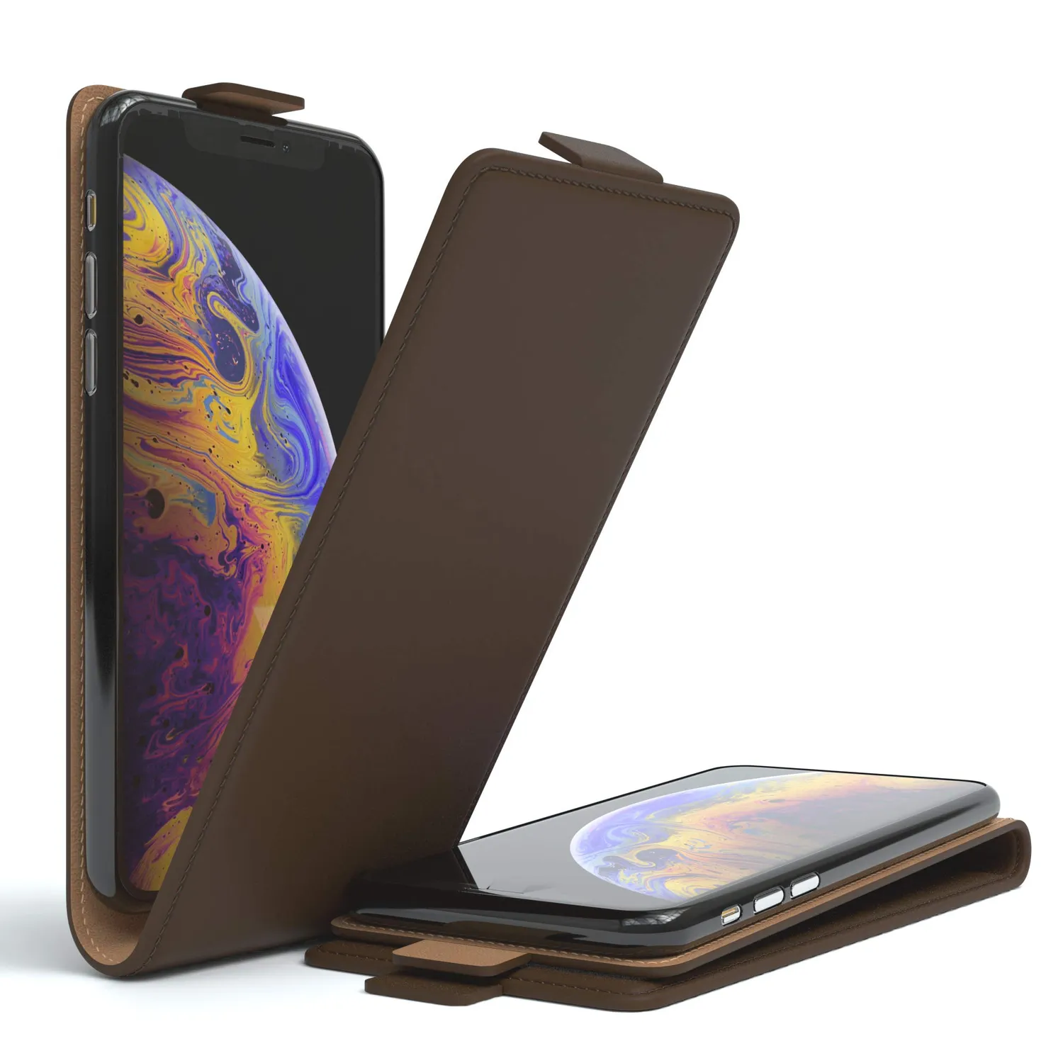 EAZY CASE iPhone X XS Flipcover Braun Kunstleder