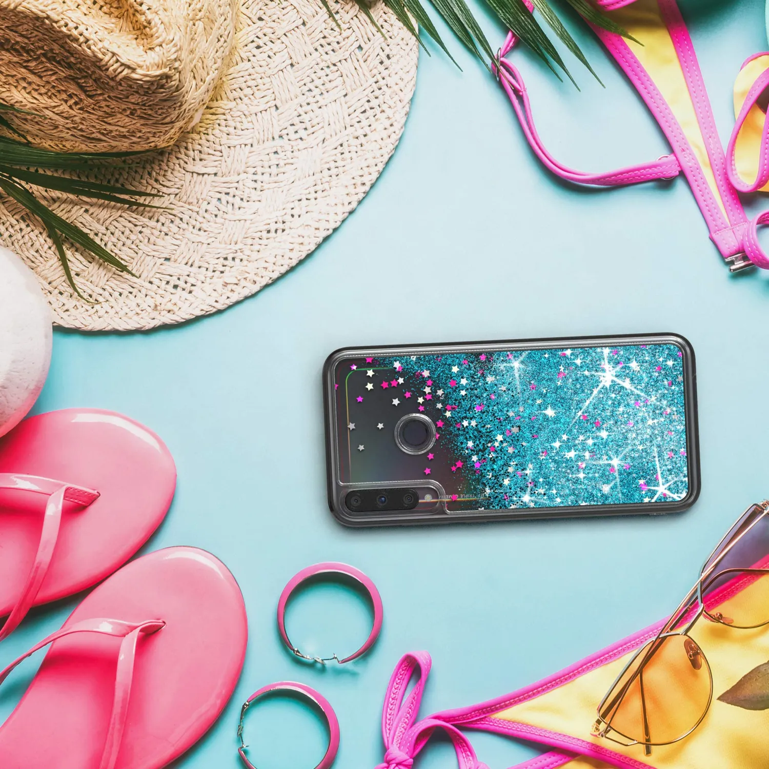 EAZY CASE Huawei P40 Lite E Glitzerhülle Liquid Blau