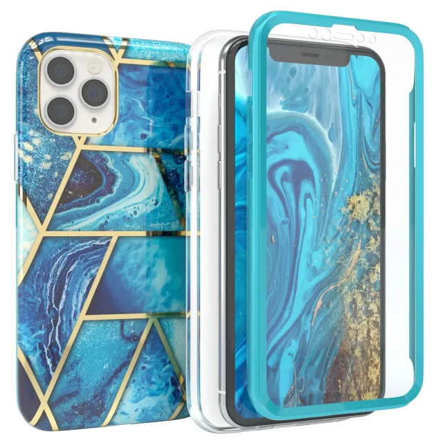 EAZY CASE 360 Grad Hülle iPhone 11 Pro Blau mit Displayschutz