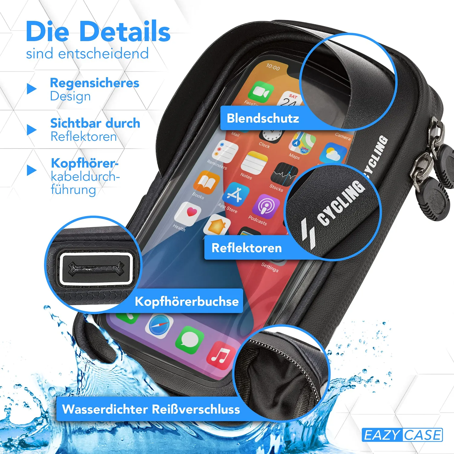EAZY CASE Fahrrad Lenkertasche wasserfest Touchscreen 6,4 Zoll