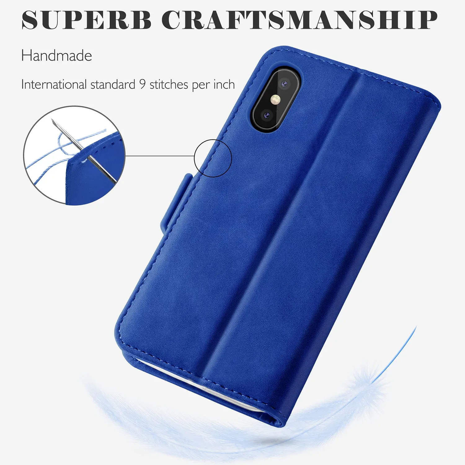 YATWIN iPhone X XS Handyhülle Königsblau Leder mit RFID-Schutz