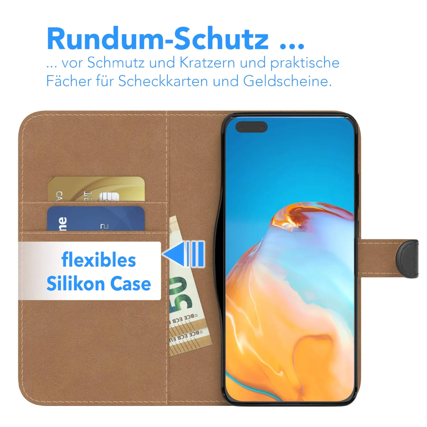 EAZY CASE Book Huawei P40 Pro Klapphülle Schwarz 2 Karten