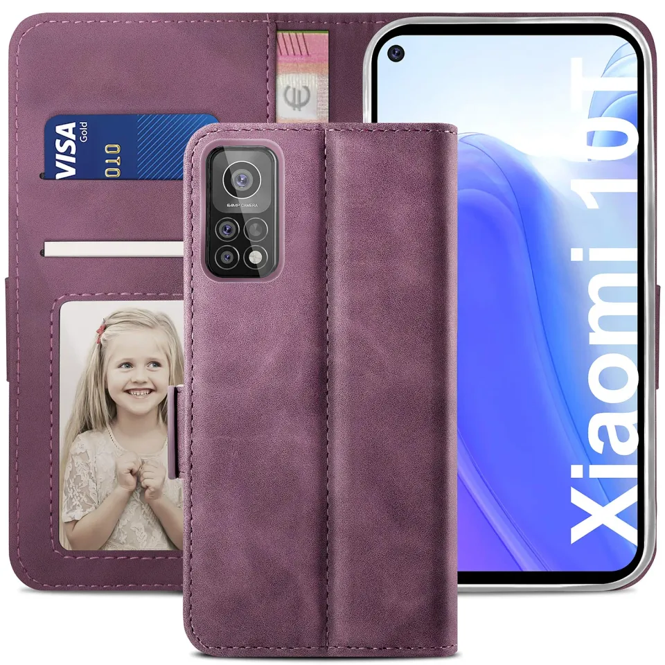 YATWIN Xiaomi Mi 10T / 10T Pro Klapphülle Weinrot RFID