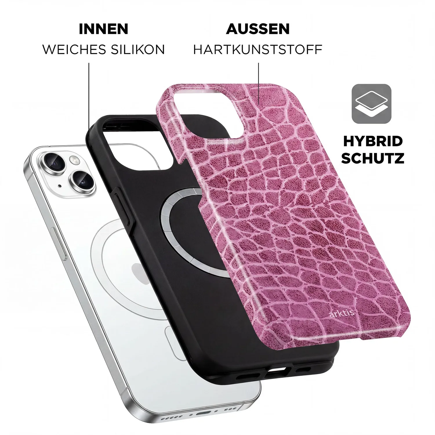 arktis Pink Lizard iPhone 15 Hülle MagSafe Print