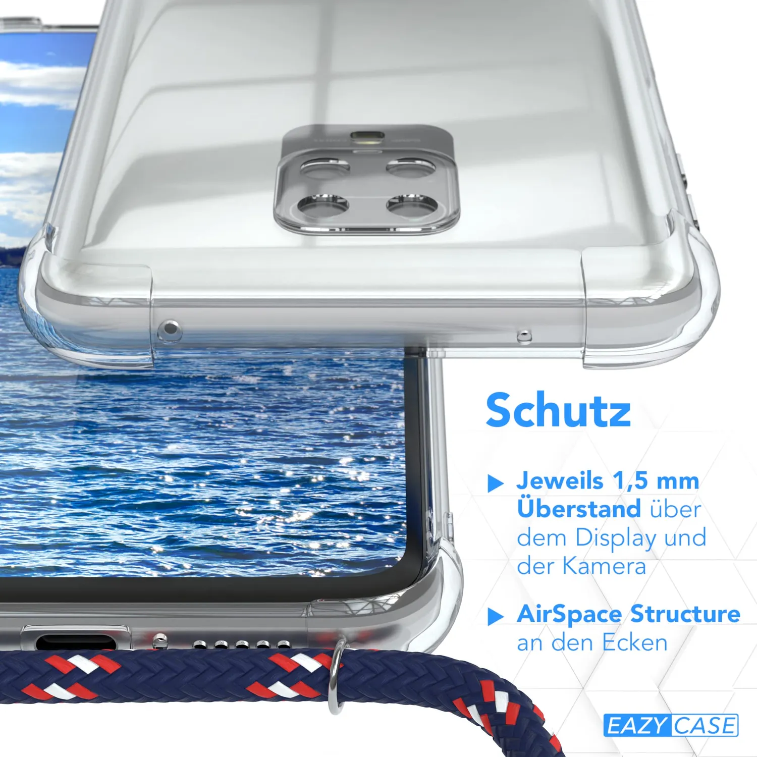 EAZY CASE Redmi Note 9S 9 Pro Max Handykette Navy Camouflage mit Band