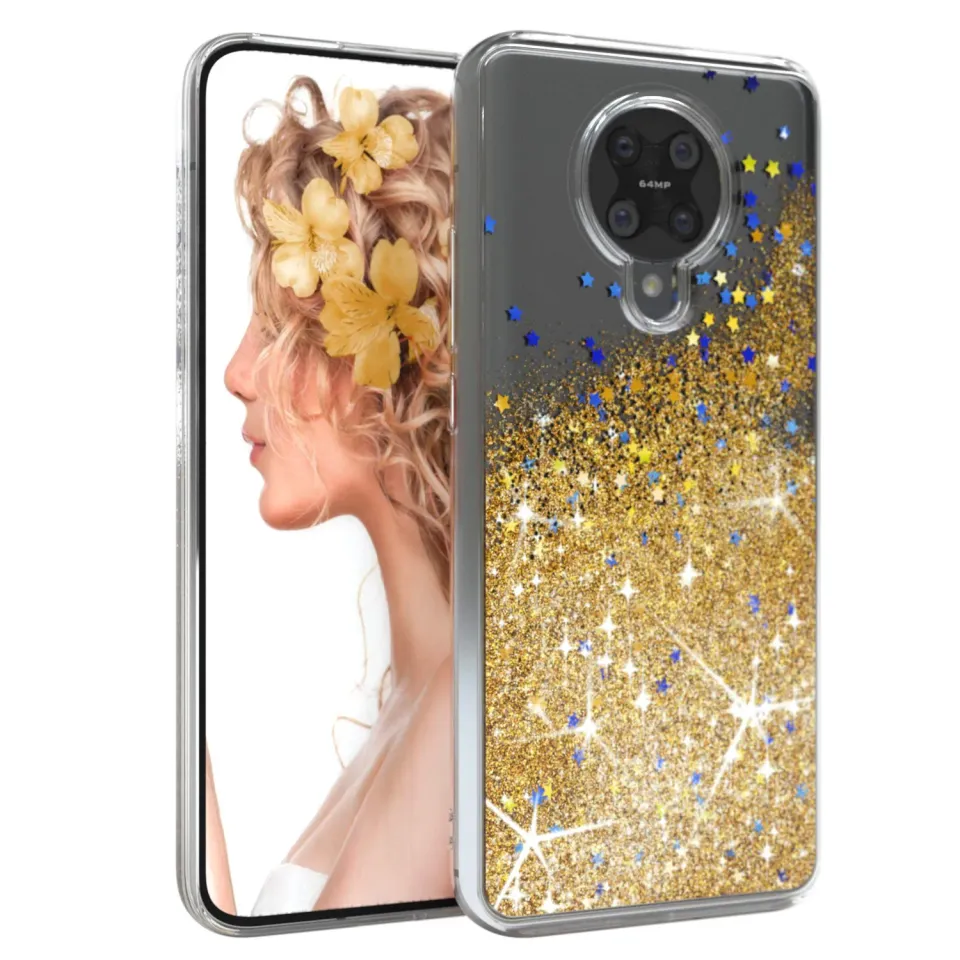 EAZY CASE Poco F2 Pro Glitzerhülle Liquid Gold Transparent