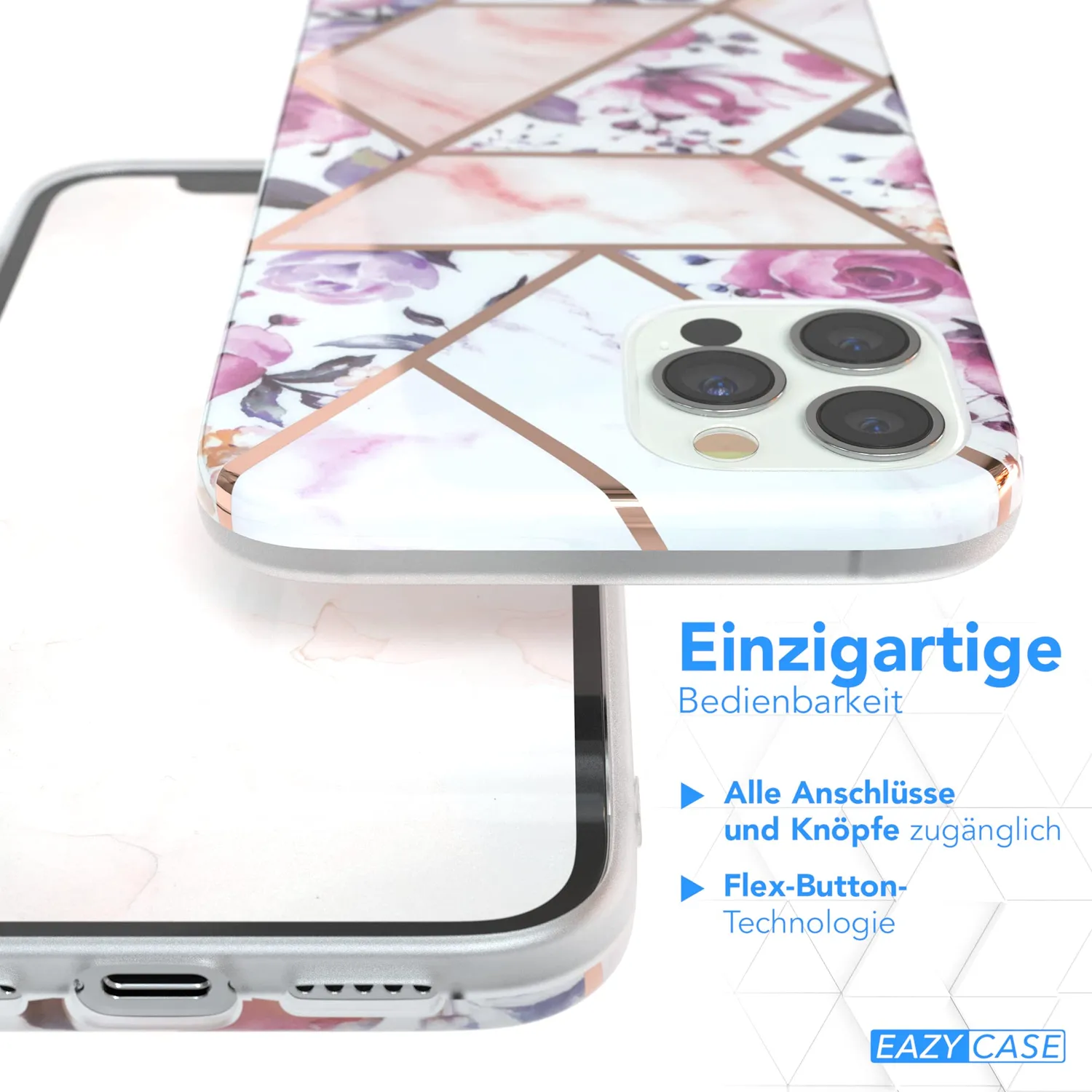 EAZY CASE iPhone 12/12 Pro Silikonhülle Blumen Rosé-Gold dünn