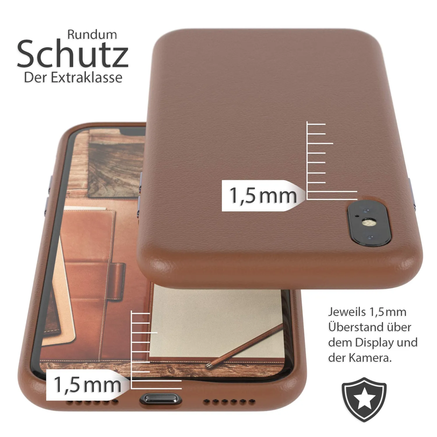 EAZY CASE iPhone X XS Kunstlederhülle Braun Qi