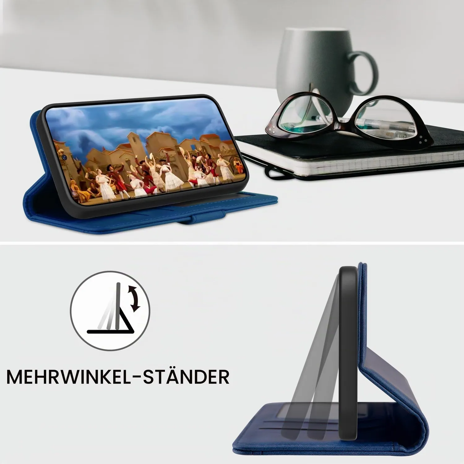 YATWIN Samsung Galaxy A17 5G Klapphülle Blau Leder Kartenfach