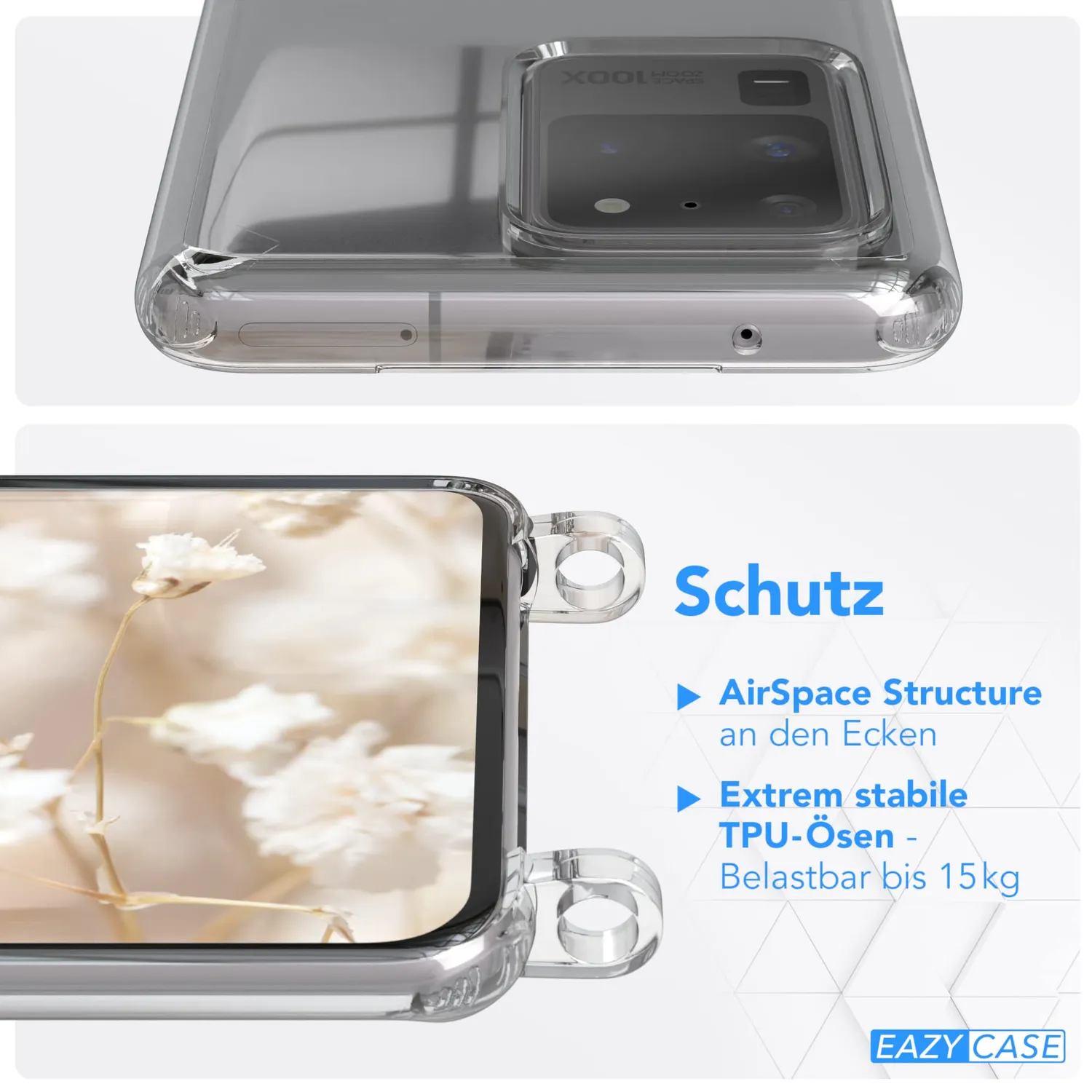 EAZY CASE Galaxy S20 Ultra Handykette Grau/Schwarz breit