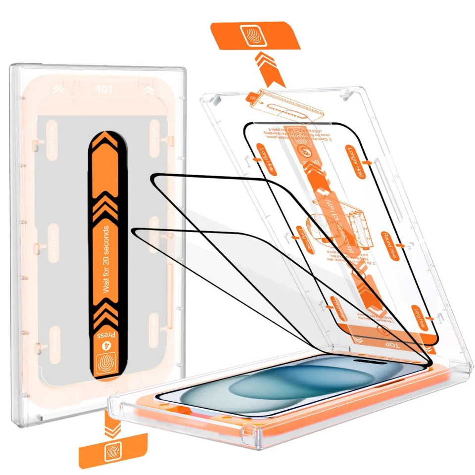 arktis REVOLUTION iPhone 15 Plus Panzerglas 2er Set mit Montagebox