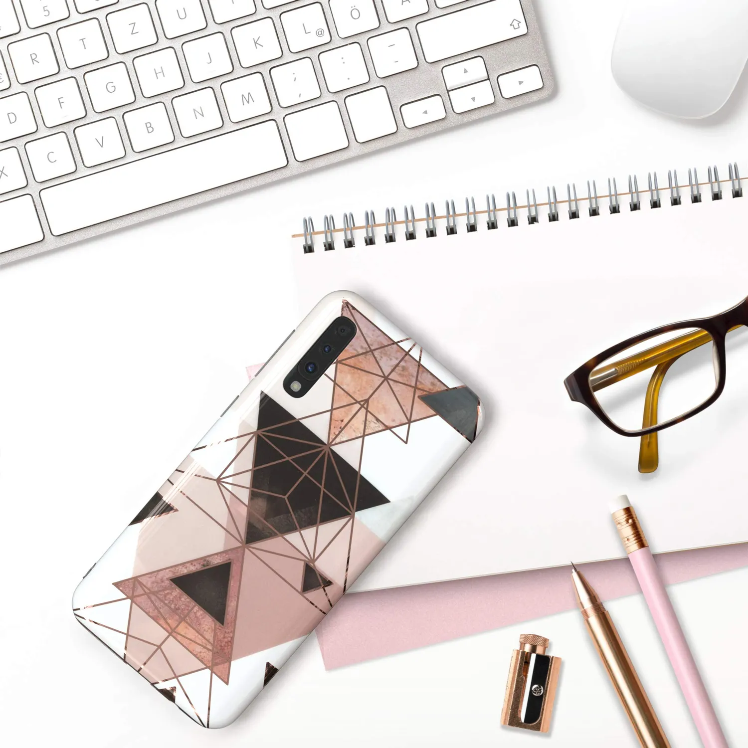 EAZY CASE Galaxy A50 Silikonhülle Geometrie Rosa Braun Kameraschutz
