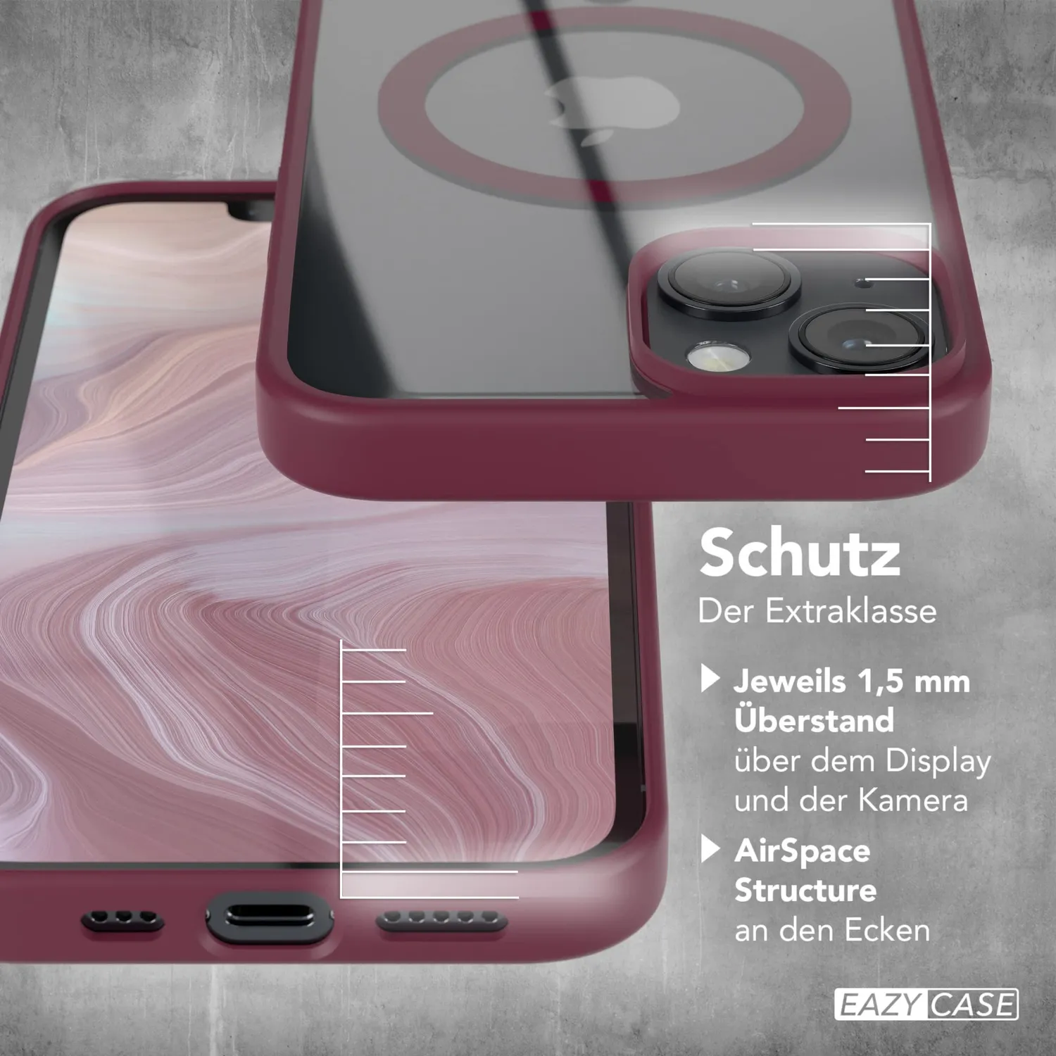 EAZY CASE Crystal iPhone 14 Silikonhülle Transparent Beere MagSafe