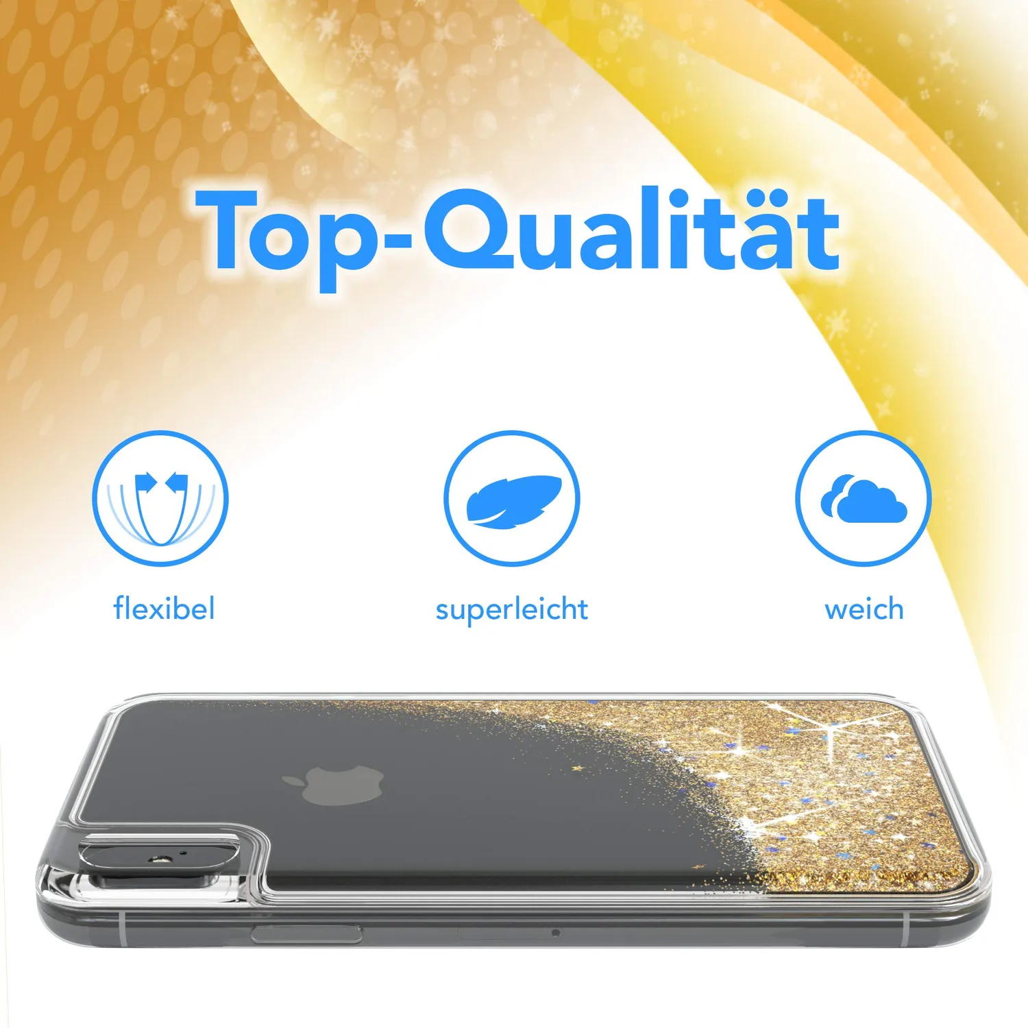 EAZY CASE iPhone X/XS Glitzerhülle Transparent Gold Liquid