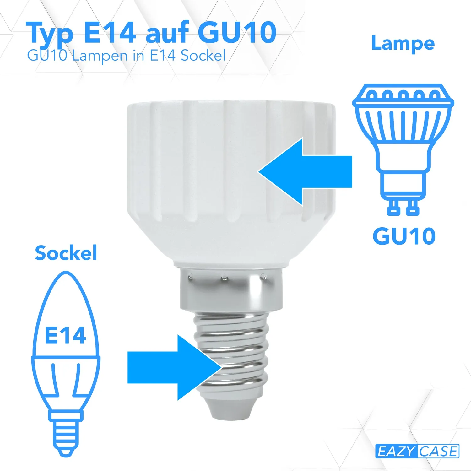 EAZY CASE E14 auf GU10 Adapter Weiß 4er Set LED