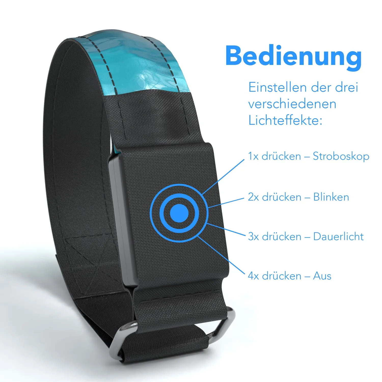 EAZY CASE LED Armband Blau 4er Leuchtband Klett 3 Modi