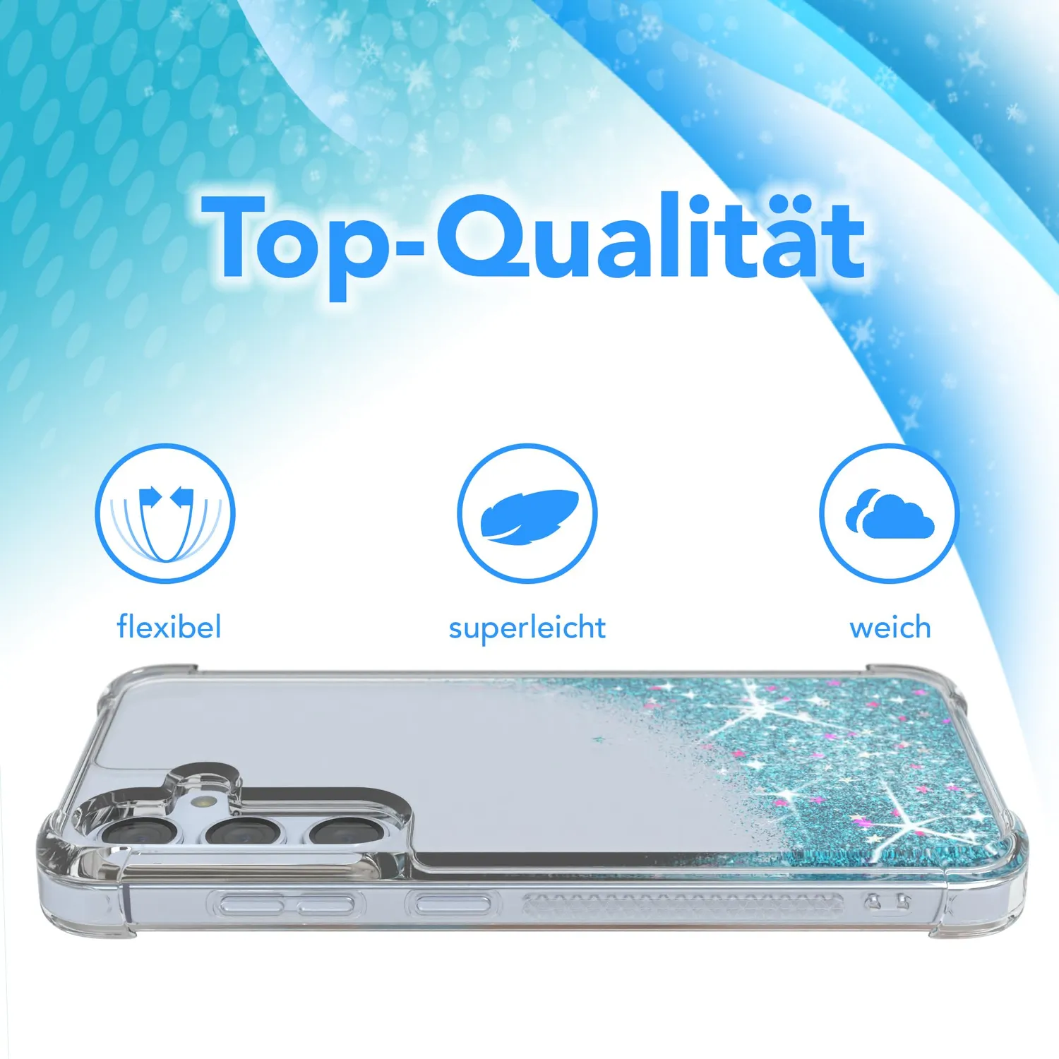 EAZY CASE Galaxy S24 Glitzerhülle Silikon Blau Shiny