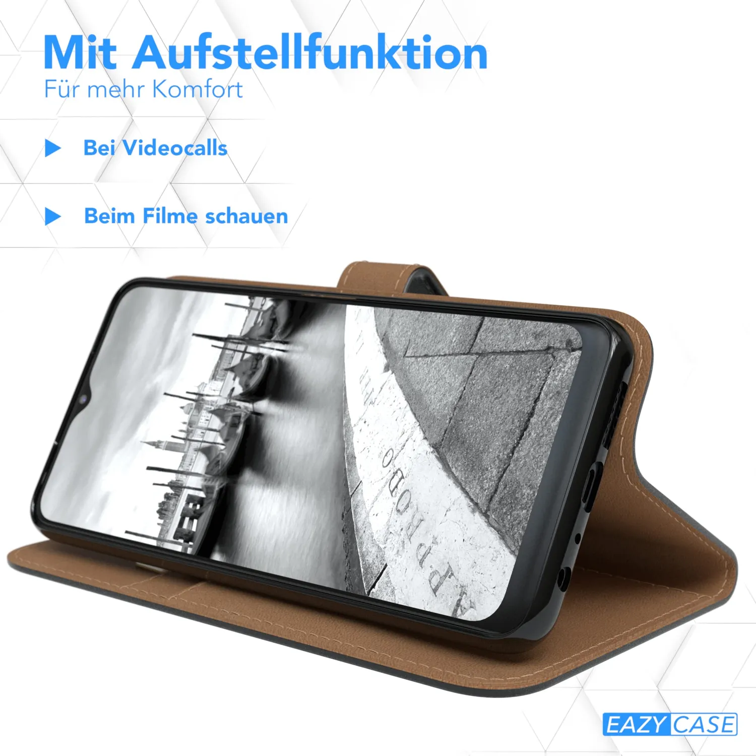 EAZY CASE Galaxy A22 5G Klapphülle Book-Schwarz Leder