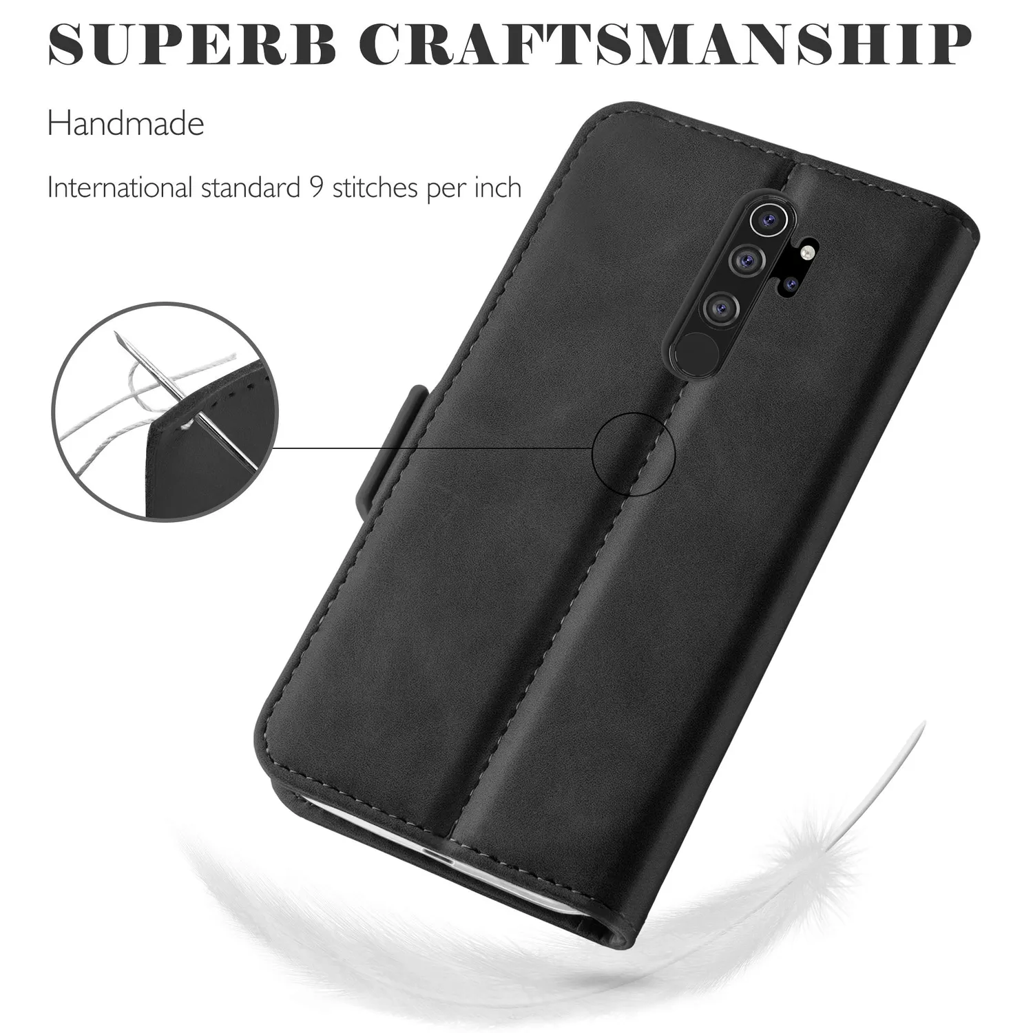 YATWIN Redmi Note 8 Pro Klapphülle Leder Schwarz RFID