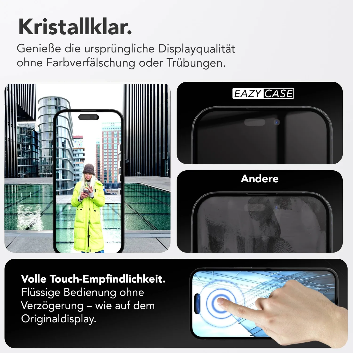 EAZY CASE iPhone 15 Panzerglas Transparent 2 Stück 9H